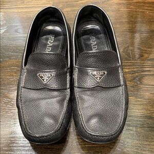 Prada Men's Black Leather Slip-On Loafers